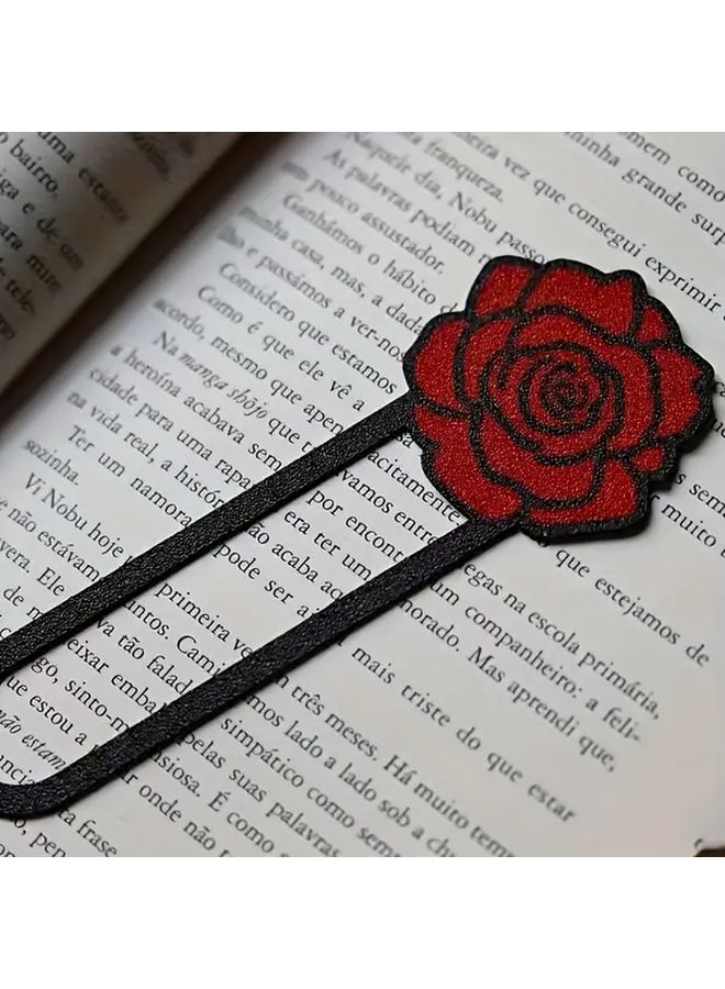 إشارة كتاب أنيقة من الورود الحمراء بشريط أسود تصميم زهري بلمعان الترتر هدية لعشاق الكتب - Image 4
