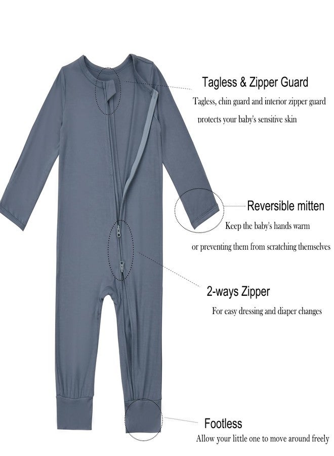 Aablexema Baby Footless Pajamas Zipper with Mitten, Rayon from Bamboo, Infant Long Sleeve Romper Pjs(Olive & Moonlight Blue,12-18m) - Image 5