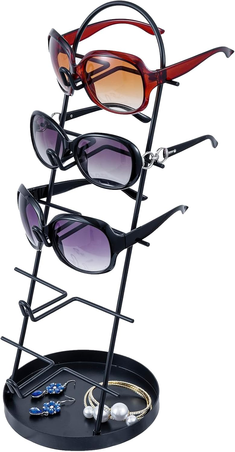 MyGift Modern Black Metal 5-Tier Sunglasses Display Stand with Jewelry Tray - Image 1