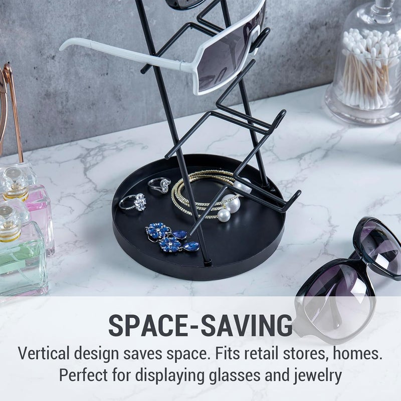 MyGift Modern Black Metal 5-Tier Sunglasses Display Stand with Jewelry Tray - Image 3