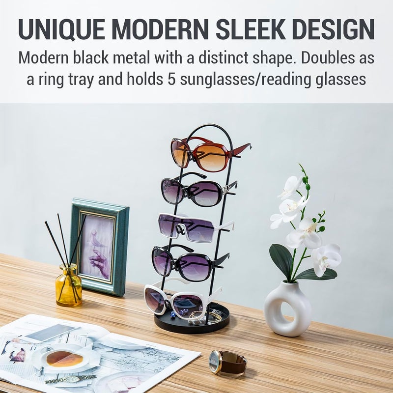 MyGift Modern Black Metal 5-Tier Sunglasses Display Stand with Jewelry Tray - Image 2