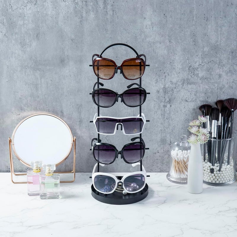 MyGift Modern Black Metal 5-Tier Sunglasses Display Stand with Jewelry Tray - Image 4