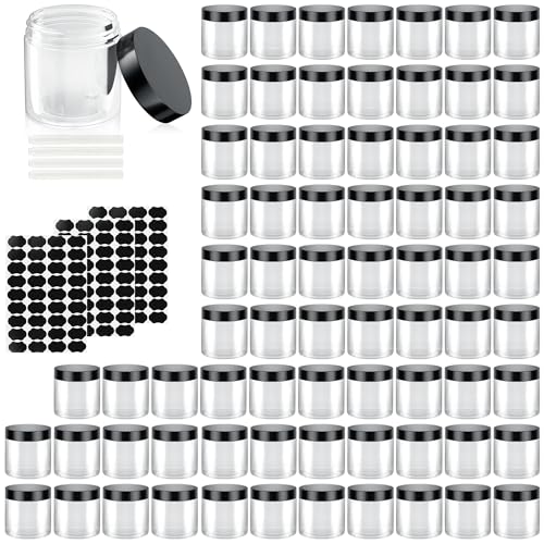 OBKJJ 60 Pack 4 Oz Plastic Containers with Lids, OBKJJ Clear Travel Size Leak Proof Makeup Travel Containers BPA Free Cosmetic Slime Jars for Lotion, Cream, Body Butter, Makeup, Ointments (60) - Image 1
