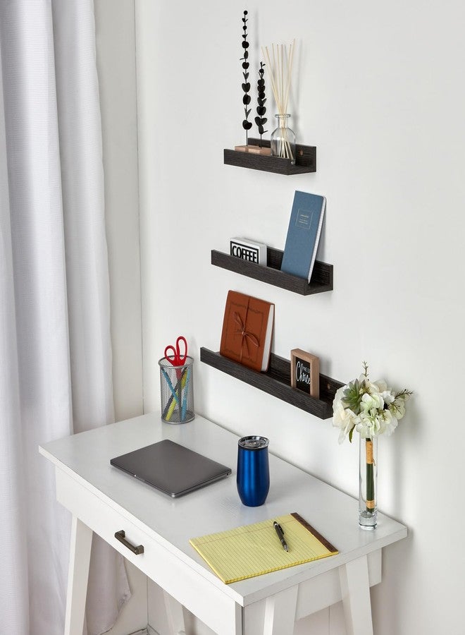 Home Basics 12" Minimalist Design Floating Shelf with a Picture Ledge by Home Basics | Wall Shelves for Bathroom, Living Room, Bedroom, Kitchen Decor, Shelves with No Visible Hardware (Onyx) - Image 2