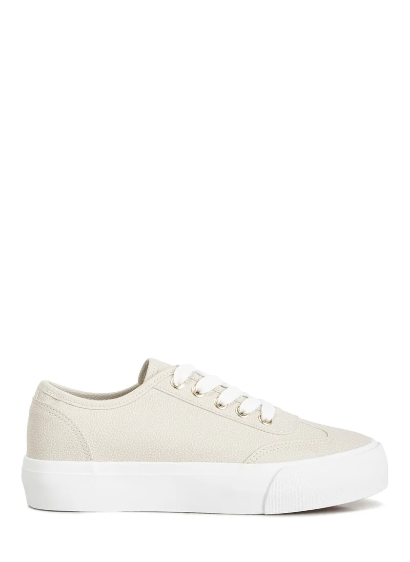 London Rag Off-White Faux Leather Flatform Sneakers