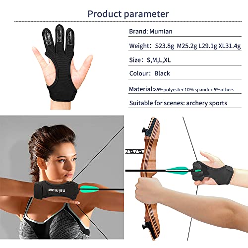 Mumian Archery Glove,Protective Leather Gloves for Recurve Bow and Compound Bow Men and Women,Finger Tab for Hunting Bow with Archery Equipment and Protective Gear Accessories (XL, Black) - Image 3
