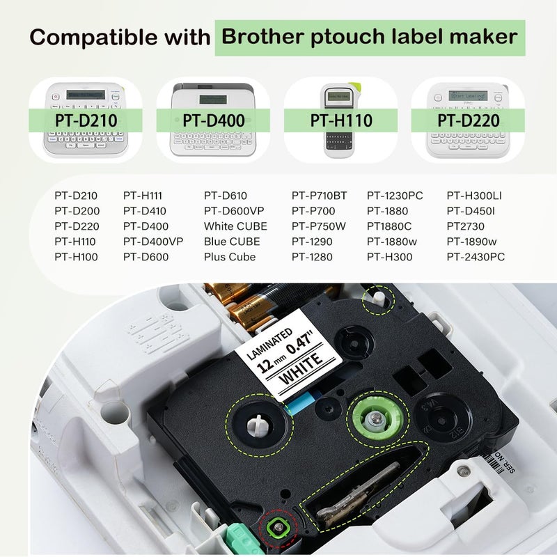 لايبل كينجدوم ملصقات متوافقة مع علامة KINGDOM بديلة لشريط Brother TZe-231 TZ-231 لآلة صنع الملصقات P-Touch مقاس 12 مم 0.47 بوصة أبيض مغلف لـ PT-D210 PT-H110 PT-D400 PT-D600 PT-1290 PT-1280 PT-H100، عبوة من 10 قطع - Image 2
