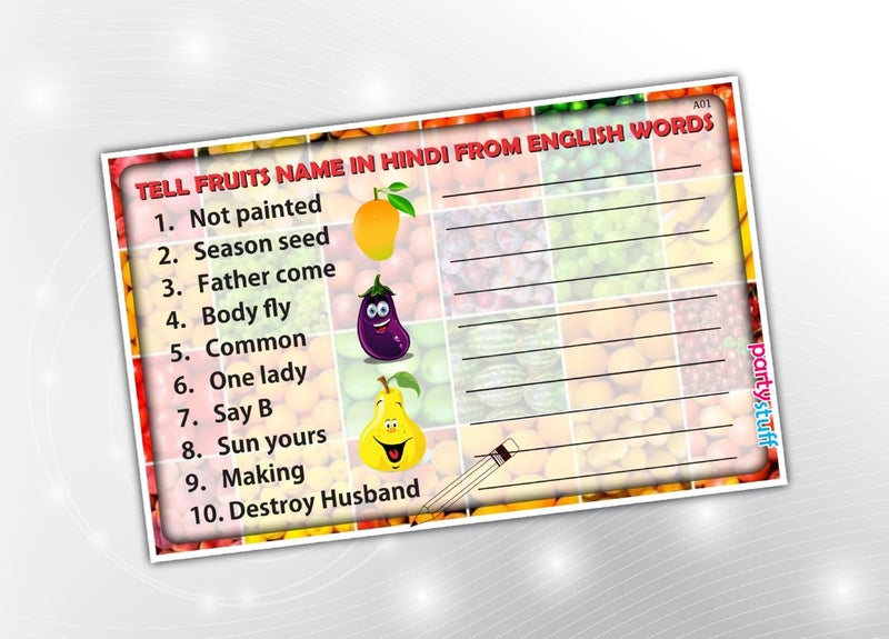 PartyStuff Paper Games - Tell Fruit Names (8 Piece) - Image 1