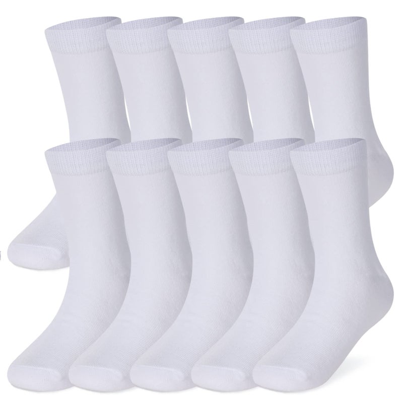 Velice Unisex Little Kids Youth Boys Girls Socks Soft Cotton Dress School Uniform Seamless Black White Crew Sock 10 Pairs(10 Paris White,9-12 Years) - Image 1