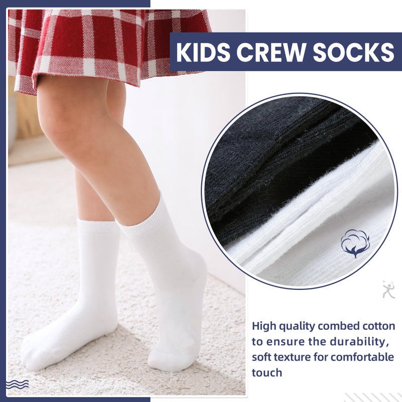 Velice Unisex Little Kids Youth Boys Girls Socks Soft Cotton Dress School Uniform Seamless Black White Crew Sock 10 Pairs(10 Paris White,9-12 Years) - Image 2