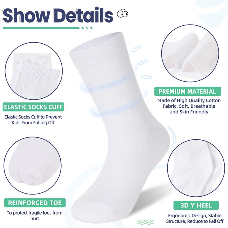 Velice Unisex Little Kids Youth Boys Girls Socks Soft Cotton Dress School Uniform Seamless Black White Crew Sock 10 Pairs(10 Paris White,9-12 Years) - Image 3