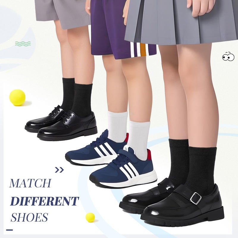 Velice Unisex Little Kids Youth Boys Girls Socks Soft Cotton Dress School Uniform Seamless Black White Crew Sock 10 Pairs(10 Paris White,9-12 Years) - Image 4