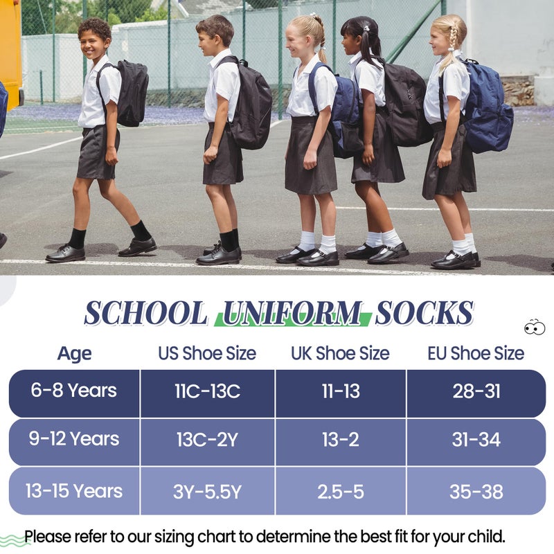 Velice Unisex Little Kids Youth Boys Girls Socks Soft Cotton Dress School Uniform Seamless Black White Crew Sock 10 Pairs(10 Paris White,9-12 Years) - Image 5