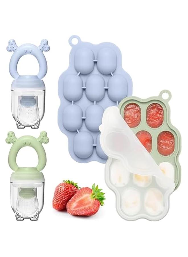 DOOKOO Baby Breastmilk Popsicle Molds u0026 Baby Fruit Feeder (2 Pack), Baby Food Freezer Tray Storage Containers with Pacifier Feeder and Teether - Image 1