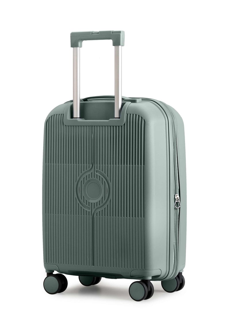 CABINPRO Unisex Expandable PP Fashion Trolley Lightweight Hard Shell Spinner luggage with 360° Degree 4 Twin Wheel and Double Zippers CP003-Green  - Image 2