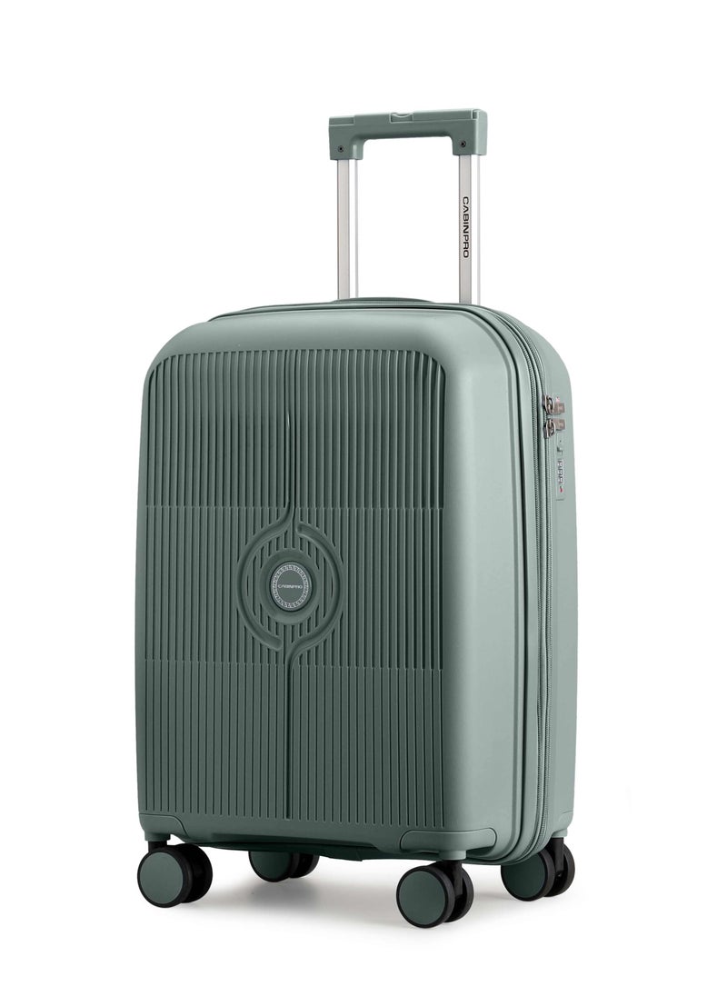 CABINPRO Unisex Expandable PP Fashion Trolley Lightweight Hard Shell Spinner luggage with 360° Degree 4 Twin Wheel and Double Zippers CP003-Green  - Image 1