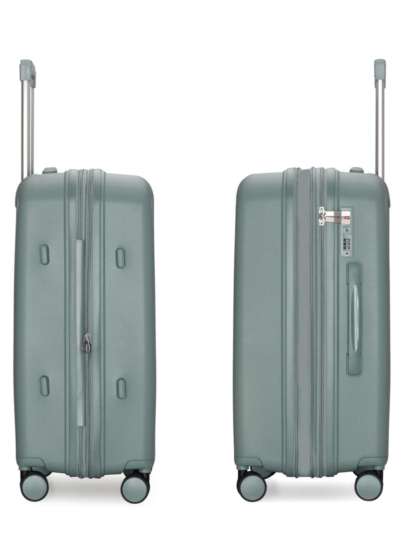 CABINPRO Unisex Expandable PP Fashion Trolley Lightweight Hard Shell Spinner luggage with 360° Degree 4 Twin Wheel and Double Zippers CP003-Green  - Image 3