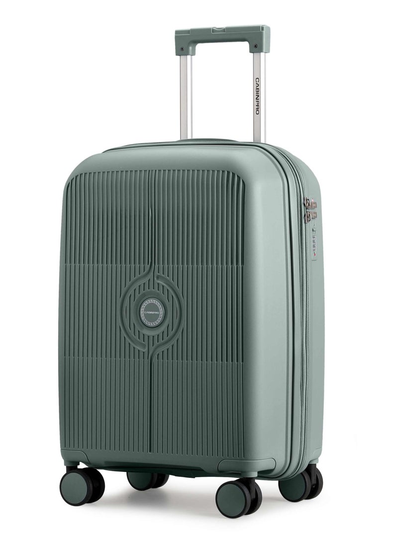 CABINPRO Unisex Expandable Carry On PP Fashion Trolley Lightweight Hard Shell Spinner luggage with 360° Degree 4 Twin Wheel and Double Zippers CP003 Green - Image 1