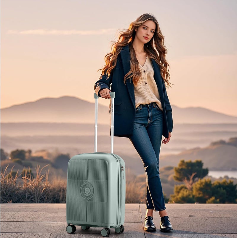 CABINPRO Unisex Expandable Carry On PP Fashion Trolley Lightweight Hard Shell Spinner luggage with 360° Degree 4 Twin Wheel and Double Zippers CP003 Green - Image 2