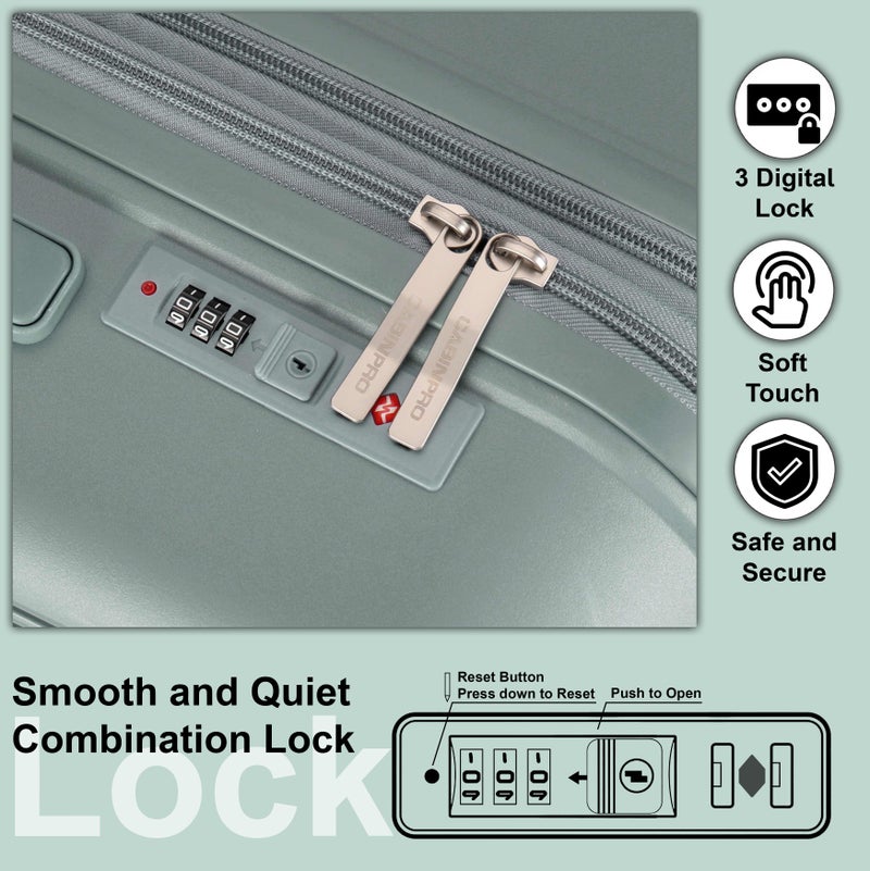 CABINPRO Unisex Expandable Carry On PP Fashion Trolley Lightweight Hard Shell Spinner luggage with 360° Degree 4 Twin Wheel and Double Zippers CP003 Green - Image 5