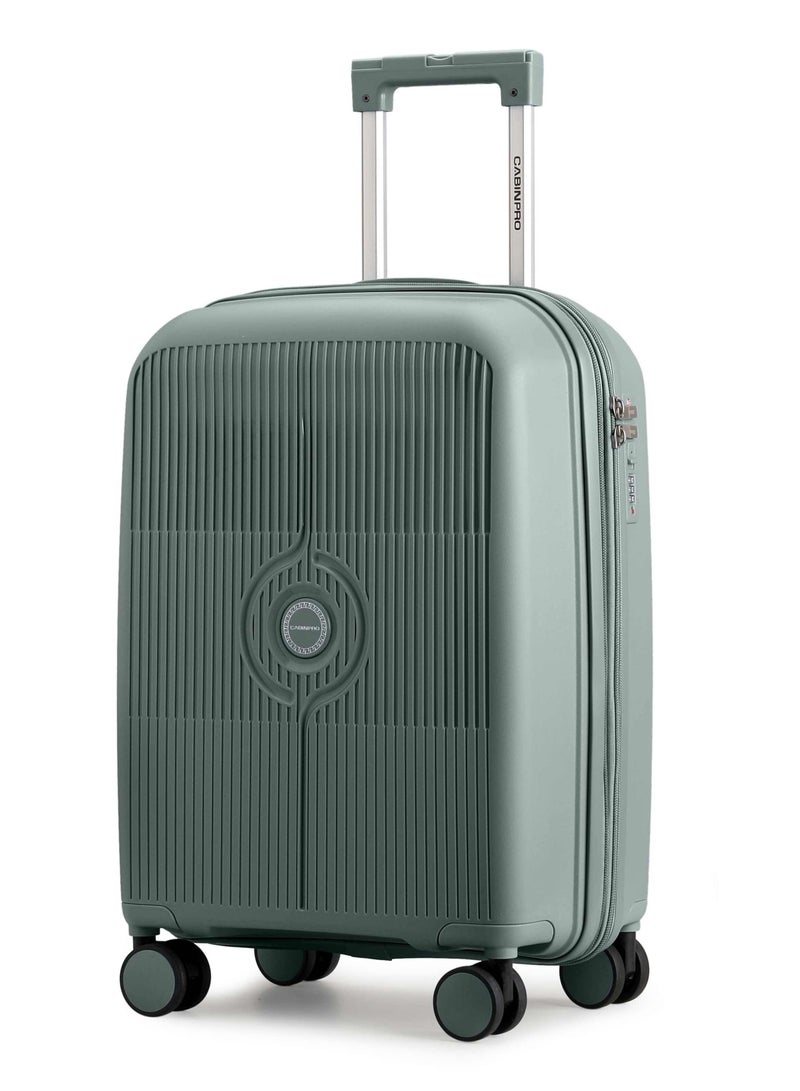 CABINPRO unisex expandable carry on pp fashion trolley lightweight hard shell spinner luggage with 360° degree 4 twin wheel and double zippers cp003 green - Image 1