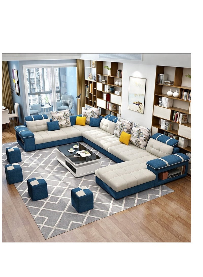 Ripple FURNITURE Simple Leisure Fashion Fabric Combination Living Room Sofa L Shape Set 7 Seater Blue 360X90X85  - Image 1