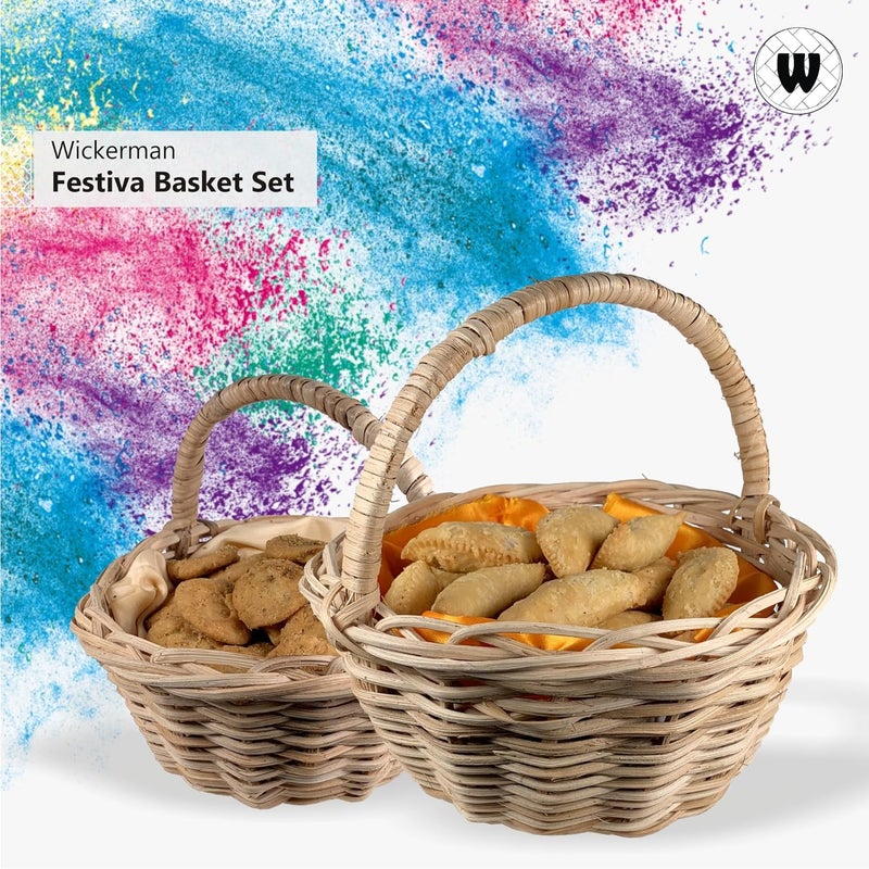 WICKERMAN WICKERMAN Festiva Basket Set Kashmir Willow Handcrafted Wicker Basket for Serving and Gifts Ideas for Holi and Ramadan Gift Hampers Festival Special Hamper Pack Set of 2 Baskets - Image 3