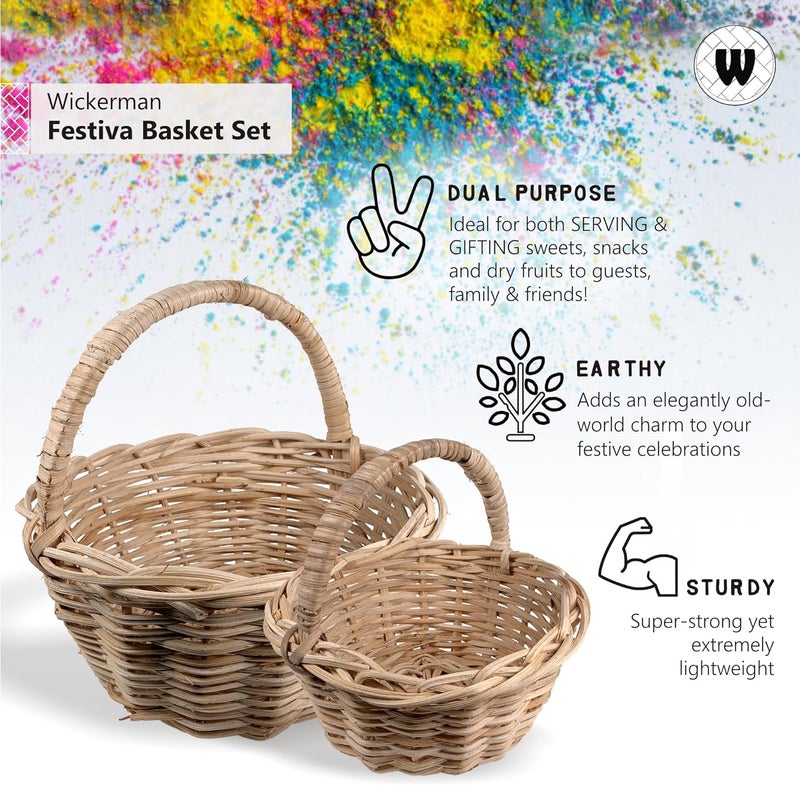 WICKERMAN WICKERMAN Festiva Basket Set Kashmir Willow Handcrafted Wicker Basket for Serving and Gifts Ideas for Holi and Ramadan Gift Hampers Festival Special Hamper Pack Set of 2 Baskets - Image 2