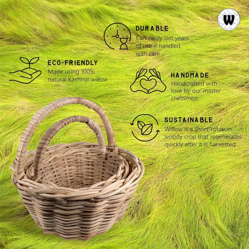 WICKERMAN WICKERMAN Festiva Basket Set Kashmir Willow Handcrafted Wicker Basket for Serving and Gifts Ideas for Holi and Ramadan Gift Hampers Festival Special Hamper Pack Set of 2 Baskets - Image 5