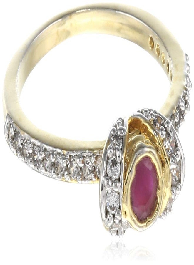 Estele 24KT gold plated gold ring with pink and white american diamonds for women - Image 1