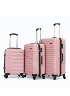 GIORDANO 3-Piece ABS Hardside Spinner Iron Rod Luggage Trolley Set With TSA Lock 20/24/28 Inch Pink 