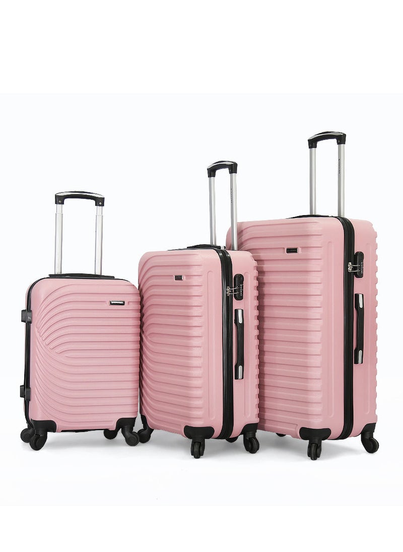 GIORDANO 3-Piece ABS Hardside Spinner Iron Rod Luggage Trolley Set With TSA Lock 20/24/28 Inch Pink 