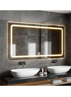 NKX Multifunctional Horizontal  Smart Mirror with Rounded Frameless Design with LED Lighting, Human Body Sensor, Dual Touch Controls, Defogging, Time & Temperature Display 50 X 70 Cm  - Image 1