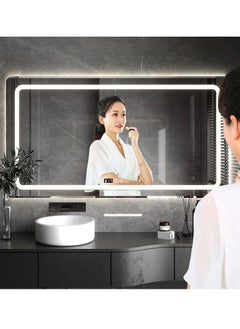 NKX Multifunctional Horizontal  Smart Mirror with Rounded Frameless Design with LED Lighting, Human Body Sensor, Dual Touch Controls, Defogging, Time & Temperature Display 50 X 70 Cm  - Image 2