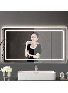 NKX Multifunctional Horizontal  Smart Mirror with Rounded Frameless Design with LED Lighting, Human Body Sensor, Dual Touch Controls, Defogging, Time & Temperature Display 50 X 70 Cm  - Image 3