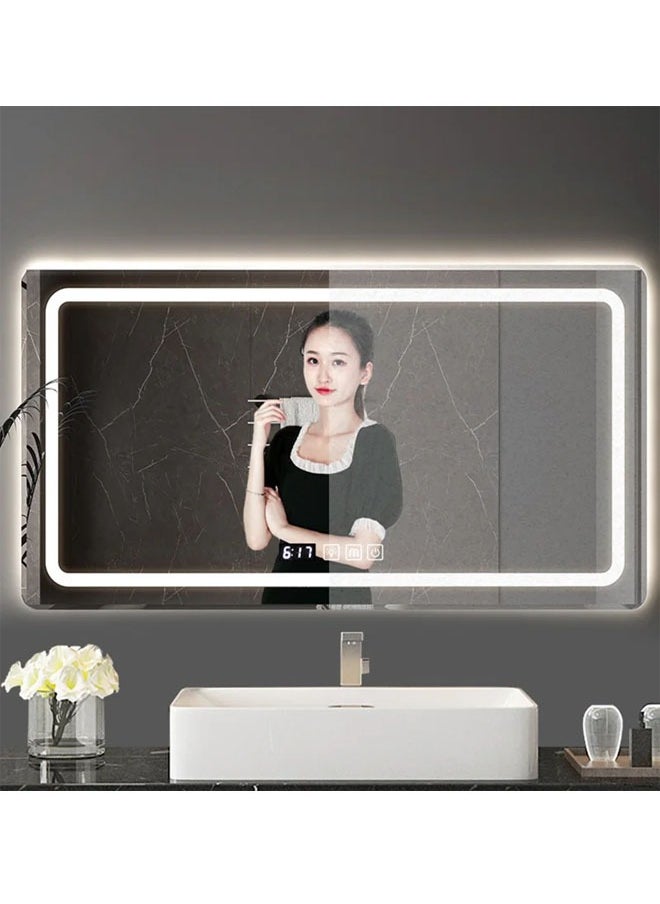 NKX - Multifunctional Horizontal  Smart Mirror with Rounded Frameless Design with LED Lighting, Human Body Sensor, Dual Touch Controls, Defogging, Time & Temperature Display 50 X 70 Cm - Image 1