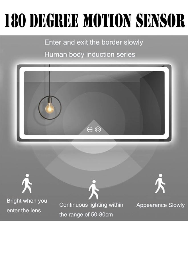 NKX - Multifunctional Horizontal  Smart Mirror with Rounded Frameless Design with LED Lighting, Human Body Sensor, Dual Touch Controls, Defogging, Time & Temperature Display 50 X 70 Cm - Image 1