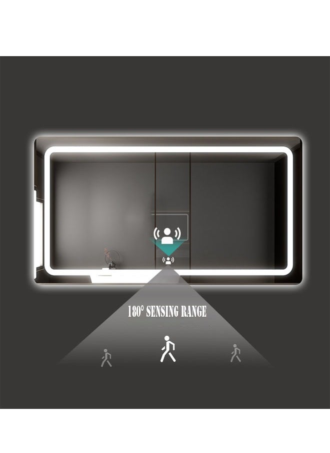 NKX - Multifunctional Horizontal  Smart Mirror with Rounded Frameless Design with LED Lighting, Human Body Sensor, Dual Touch Controls, Defogging, Time & Temperature Display 50 X 70 Cm - Image 1