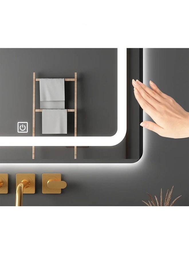 NKX - Multifunctional Horizontal  Smart Mirror with Rounded Frameless Design with LED Lighting, Human Body Sensor, Dual Touch Controls, Defogging, Time & Temperature Display 50 X 70 Cm - Image 1