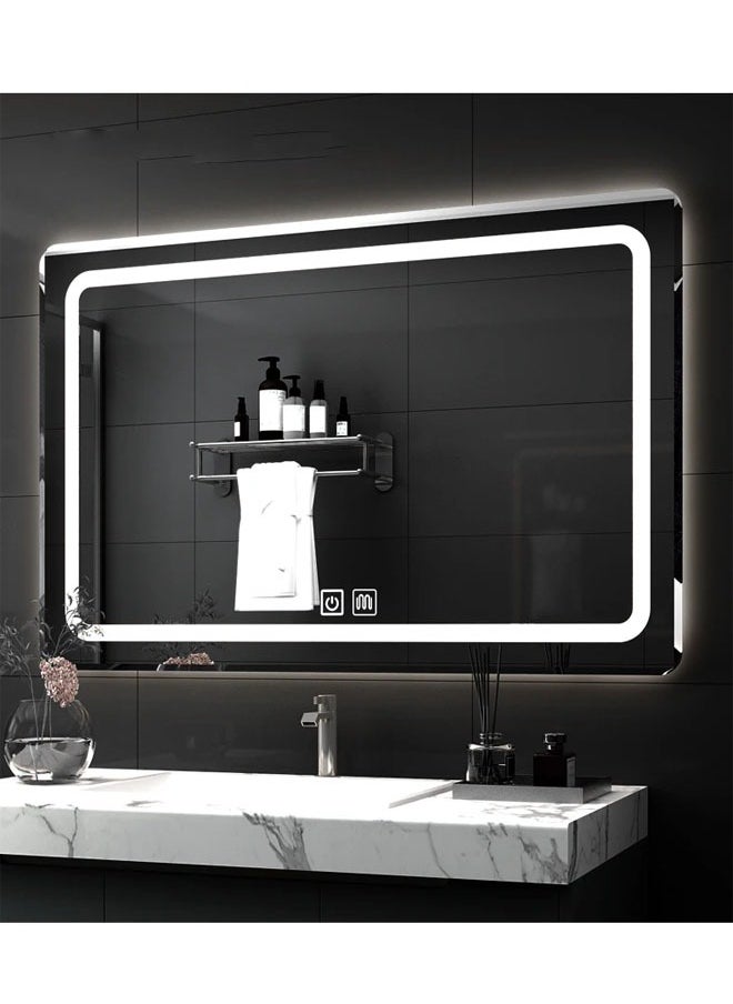 NKX - Multifunctional Horizontal  Smart Mirror with Rounded Frameless Design with LED Lighting, Human Body Sensor, Dual Touch Controls, Defogging, Time & Temperature Display 50 X 70 Cm - Image 1
