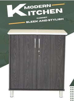 AFT Arfan Stylish 2-Door Kitchen Cabinet with Elegant (Ceramic top) Tile Top – Perfect for Storage & Display, Durable (Ceramic Top) Tile Top – Ideal for Home Organization, Space-Saving Design, Enhance Your Kitchen Décor. Versatile 2-Door Kitchen Cabinet with Sturdy Tile Top – Stylish Storage Solution. (Dark brown)  - Image 1