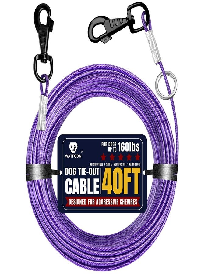 WATFOON Dog Tie Out Cable - Training Tether for Dogs Up to 160 Pounds - 360° Swivel Clips - Reflective Dog Tether for Yard, Camping, Park - Heavy Duty Pet Chain with Runner Metal Ring (40ft) - Image 1