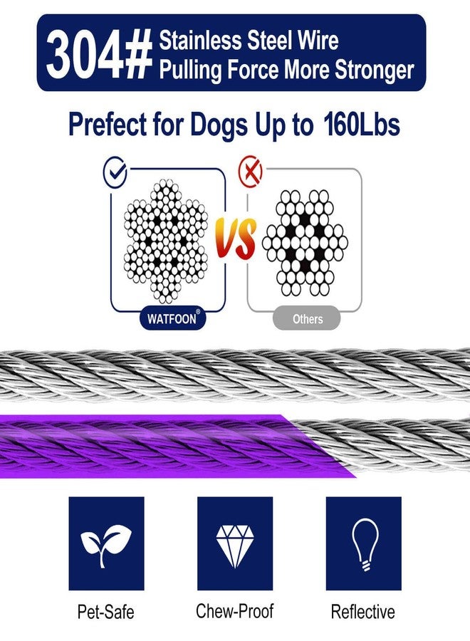 WATFOON Dog Tie Out Cable - Training Tether for Dogs Up to 160 Pounds - 360° Swivel Clips - Reflective Dog Tether for Yard, Camping, Park - Heavy Duty Pet Chain with Runner Metal Ring (40ft) - Image 2