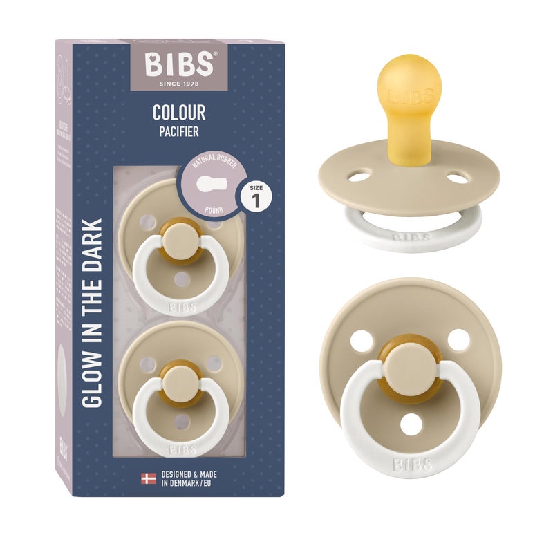 BIBS Pacifiers Colour Collection | Natural Rubber Baby Pacifier | Round Nipple | Set of 2 BPA-Free Soothers | Made in Denmark | 0+ Months (Pack of 2) | Vanilla Night - Image 1
