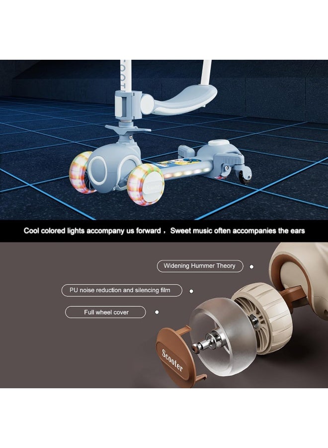 Beauenty سكوتر أطفال ثلاثي العجلات سكوتر دفع للأطفال مقبض قابل للتعديل مقعد قابل للإزالة سكوتر مضيء للأطفال من 2 إلى 12 سنة - Image 4