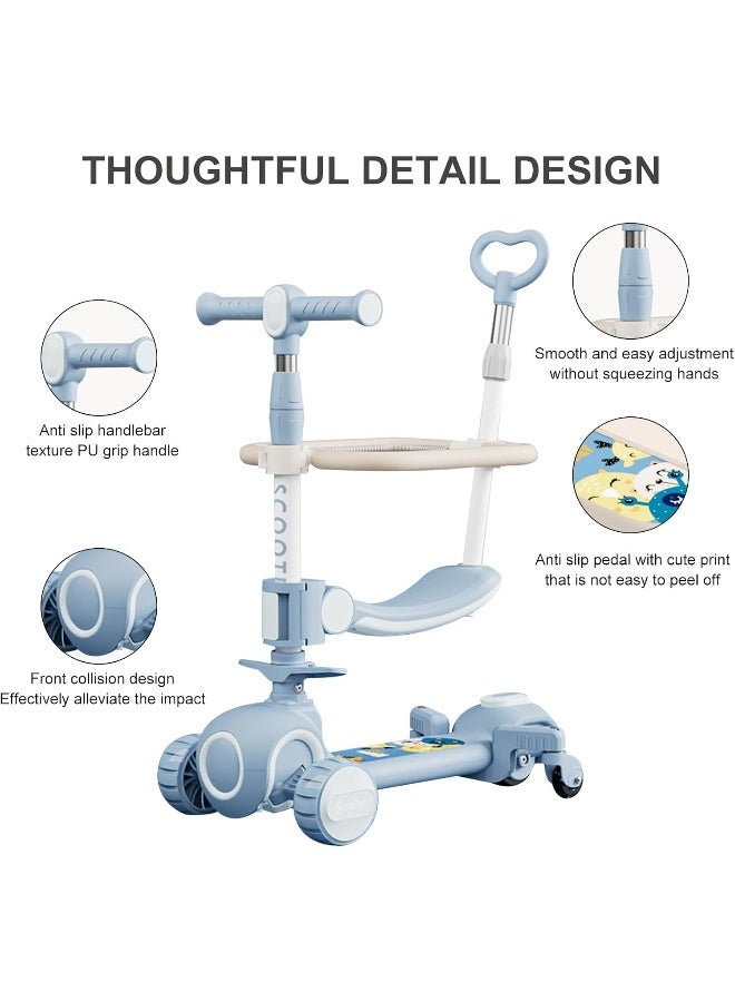 Beauenty سكوتر أطفال ثلاثي العجلات سكوتر دفع للأطفال مقبض قابل للتعديل مقعد قابل للإزالة سكوتر مضيء للأطفال من 2 إلى 12 سنة - Image 3