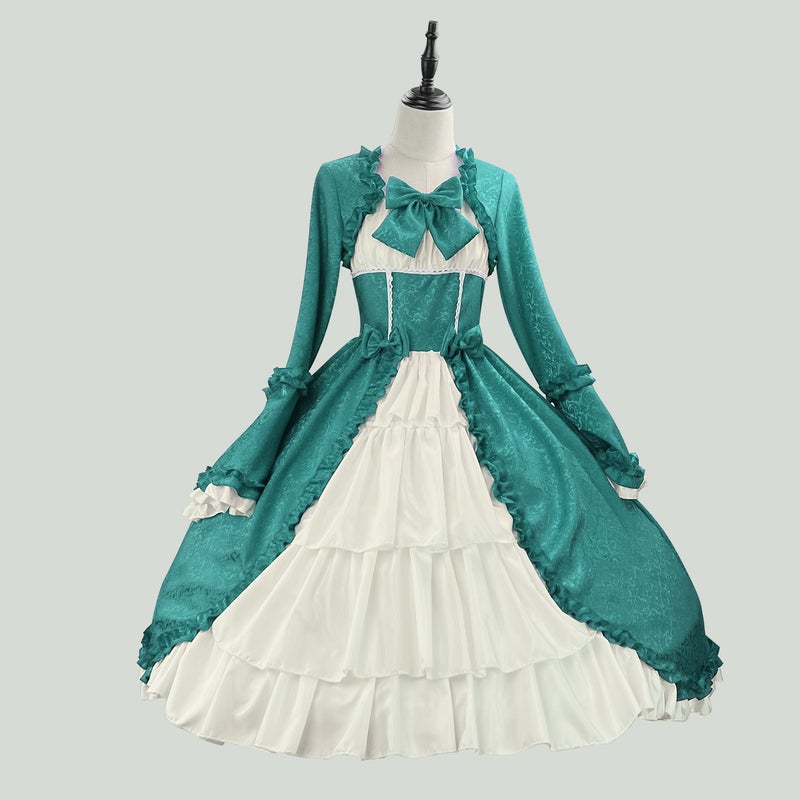 Patchwork Vintage Dress Bow Court Dress Square Collar Waist Medieval Gotello Princess - Image 1
