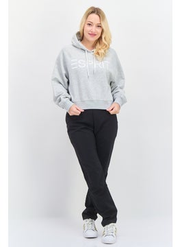 ESPRIT Women Brand Logo Long Sleeve Cropped Hoodie, Heather Grey  - Image 4