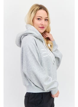 ESPRIT Women Brand Logo Long Sleeve Cropped Hoodie, Heather Grey  - Image 2