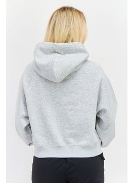 ESPRIT Women Brand Logo Long Sleeve Cropped Hoodie, Heather Grey  - Image 3